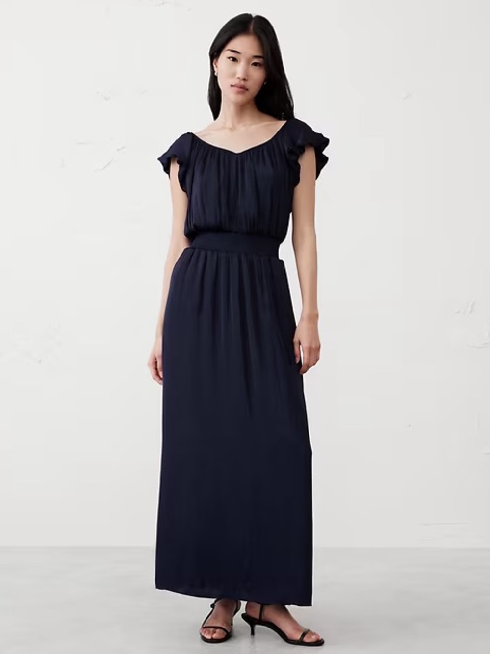 NWT! BANANA REPUBLIC PREPPY NAVY RUFFLE MAXI DRESS - SIZE MEDIUM 🌅6️⃣
